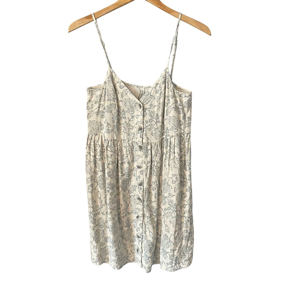 Gentle Fawn Women Blue Floral Cottagecore Linen Blend Button Front Mini Dress Sm